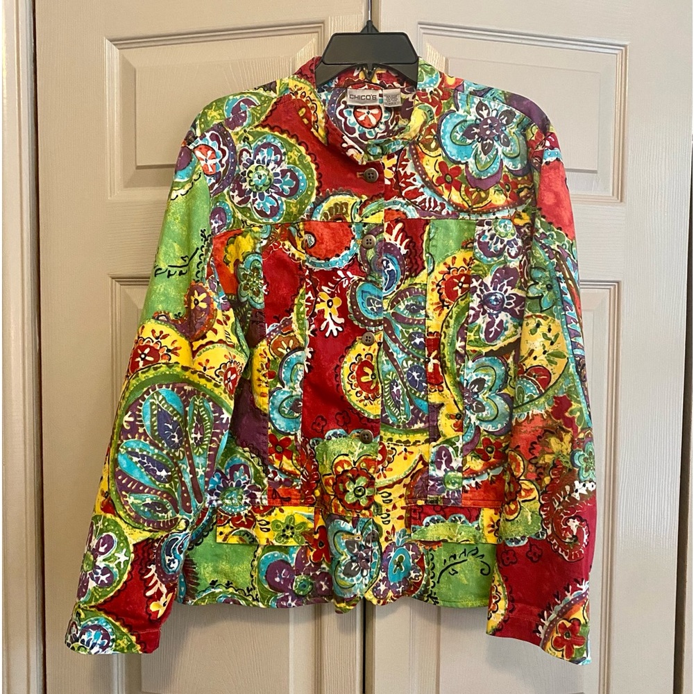 Chico’s Colorful Cotton Standing Collar Jacket